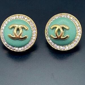 CHANEL Gold and Teal Earrings